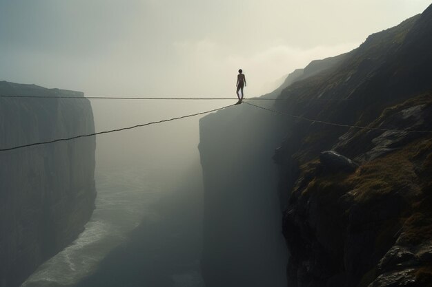 Photo conceptual photo of a person walking on a generative ai