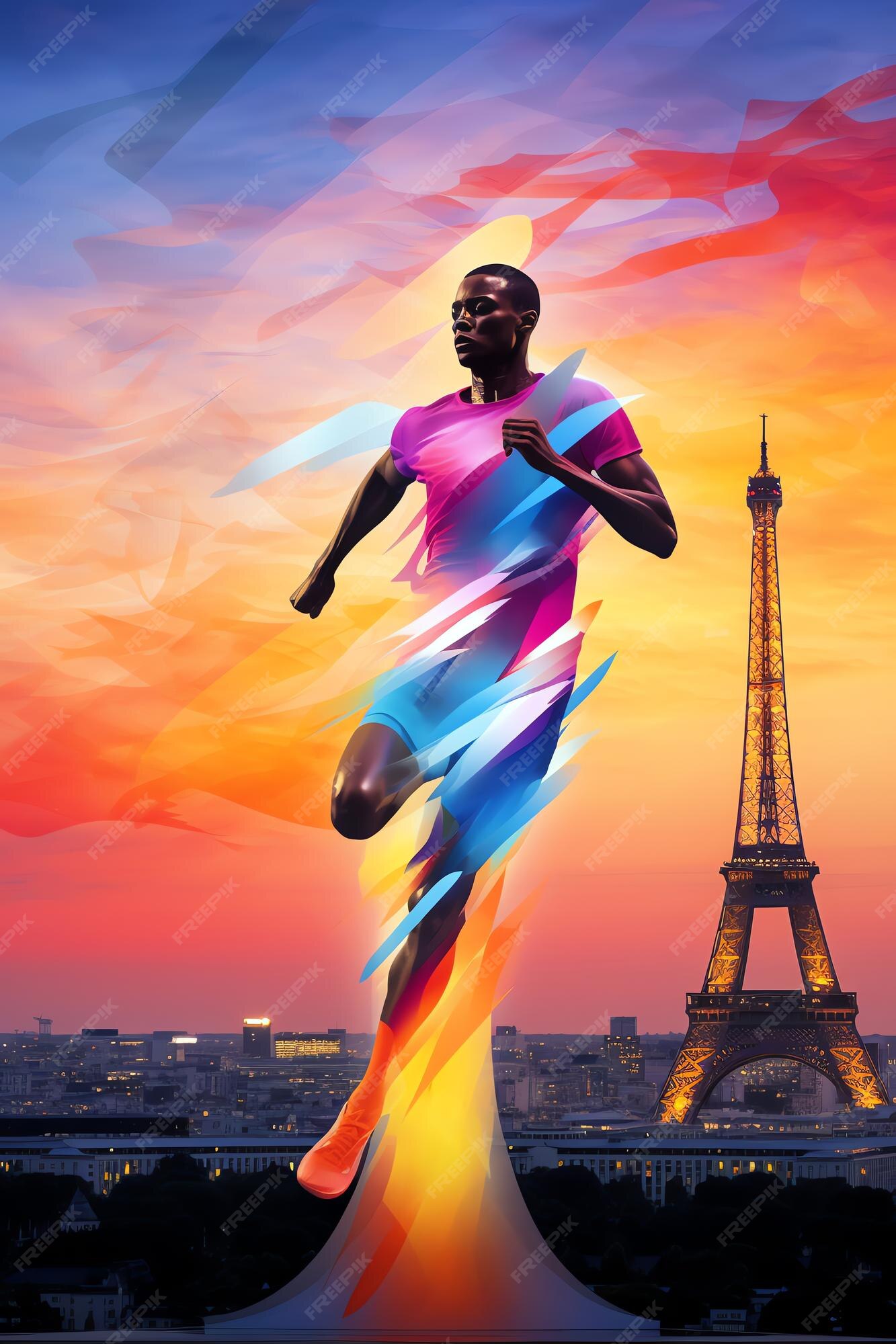 Premium AI Image conceptual runner in front of famous Eiffel Tower in