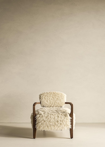사진 콘셉티브 빈티지 인테리어 스튜디오 은 스투코 벽으로 창의적인 구성 모피 의자 따뜻한