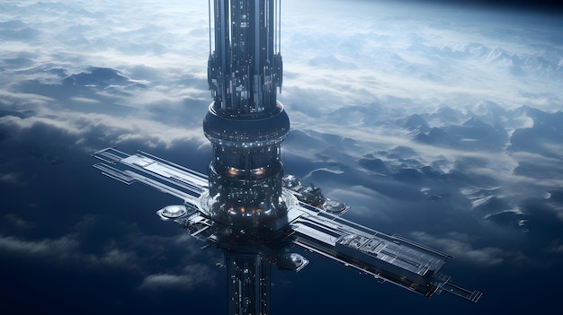 Photo a conceptual visualization of a space elevator