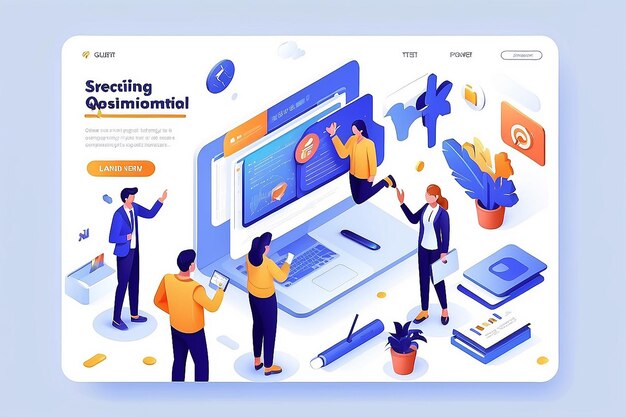 コンセプチュアルなWebSEOイラスト スタイリッシュなウェブサイトのランディングページ チームワークプロジェクト