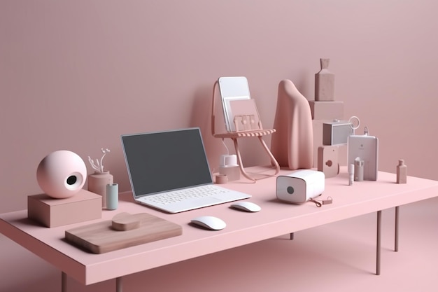 Conceptual work spaces of online social communication with simple design objects3d rendering