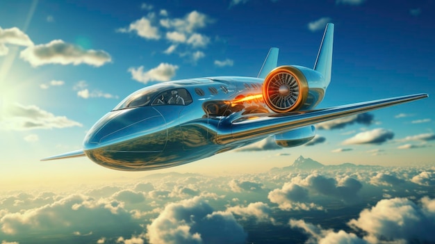 Foto conceptueel futuristisch privé zakenvliegtuig dat in de prachtige lucht vliegt