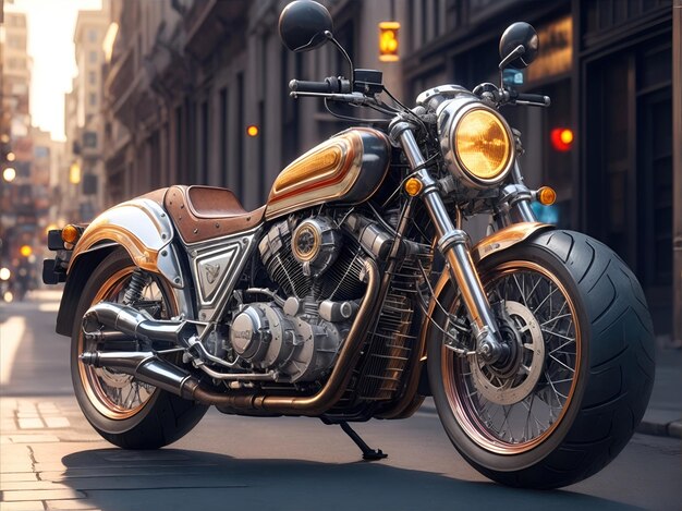 Conceptueel ontwerp van een aangepaste motorfiets geïsoleerd op verschillende achtergronden