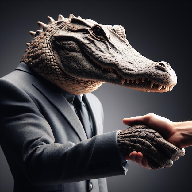 Foto conceptuele afbeelding van een zakenman hybid met alligator dier personage hyperrealistische illustratie