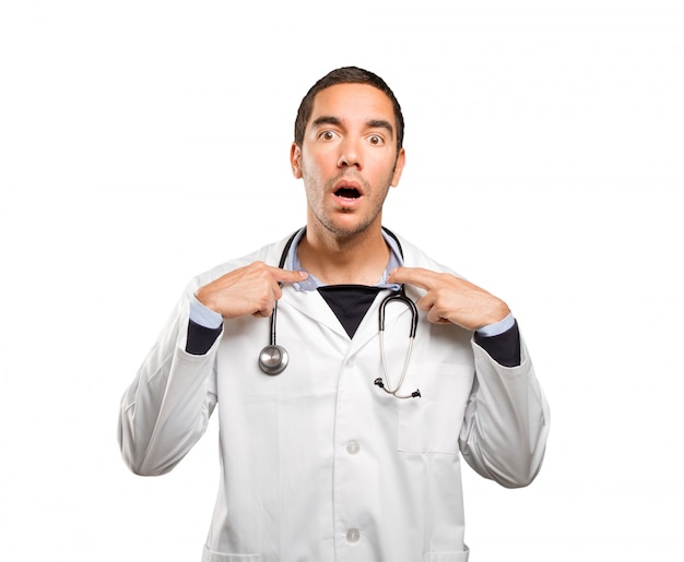 Concerned doctor with an anxiety gesture