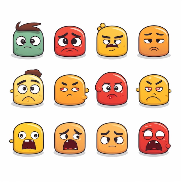 Concerned Faces Emojis 2d cartoon vector illustration on w