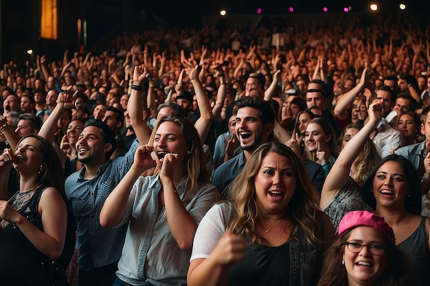 Photo concert crowd cheering crowd at concert musicians on the stage