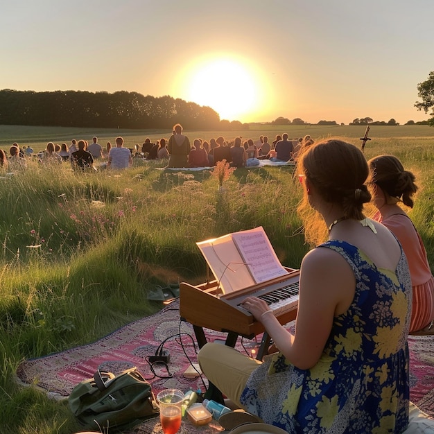 Concert in de open lucht met piano-optreden en picknicks in Denemarken