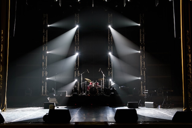 Photo concert light show, colorful lights in a concert stage