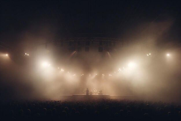 Concert stage engulfed in fog creating a generative ai