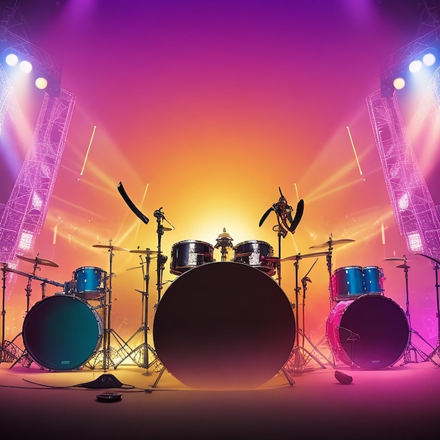 Concert stage on rock festival music instruments background with copy space generated by AI