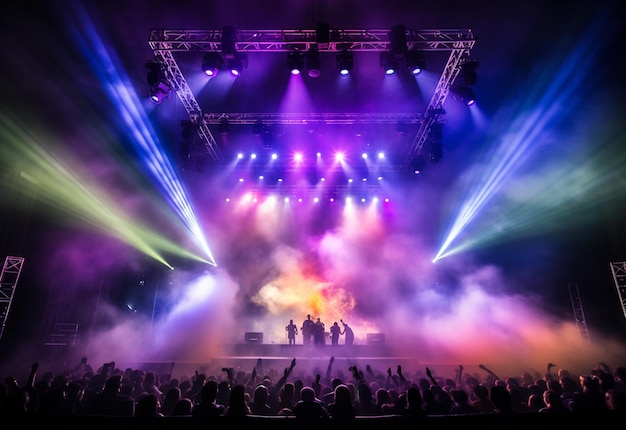 Concert Stage Scenery With Spotlights Colored Lights Smoke