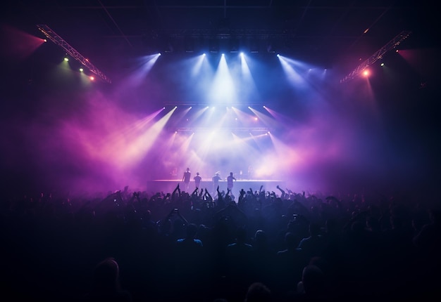 Concert Stage Scenery With Spotlights Colored Lights Smoke