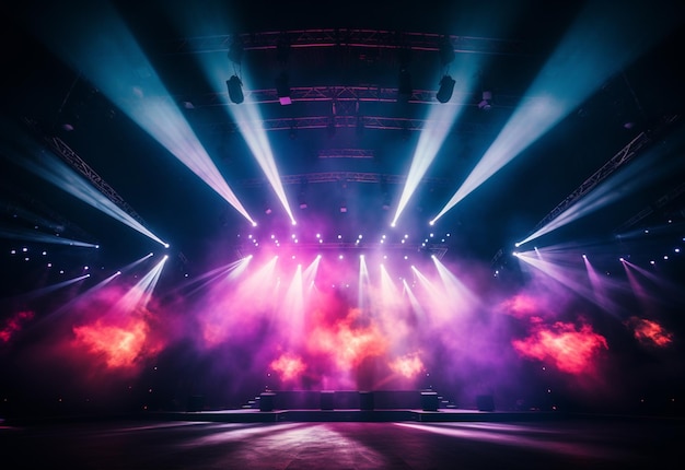 Concert Stage Scenery With Spotlights Colored Lights Smoke