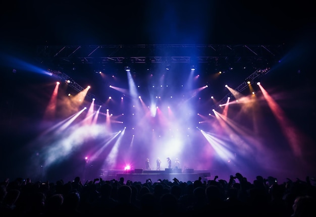 Concert Stage Scenery With Spotlights Colored Lights Smoke