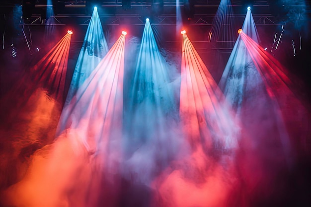 Concert stage with laser lighting and smoke AI technology generated image