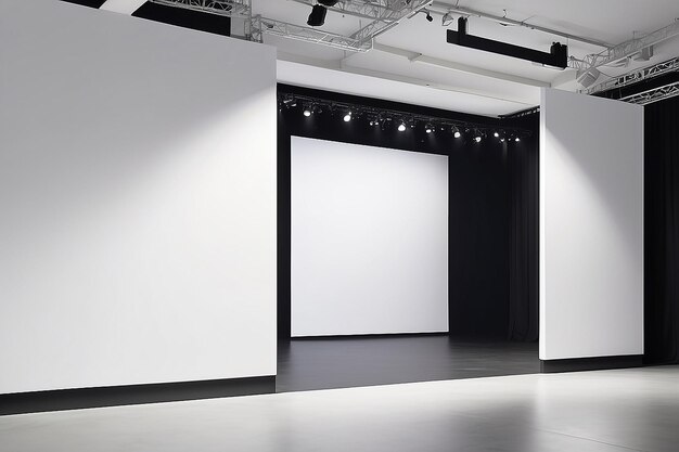 コンサート会場のエグジット・サイネージ・モックアップデザインを配置するための空白の白い空きスペース