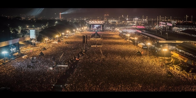 Concert venue surrounded by thousands of people