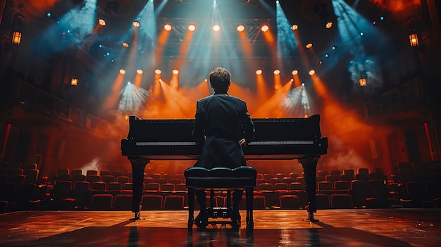 Concertstroom in een lege zaal panoramische schijnwerper op een eenzame voorstelling AI Generative