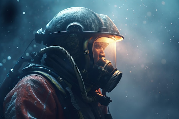 Concetrated fireman in smoke room Generate Ai