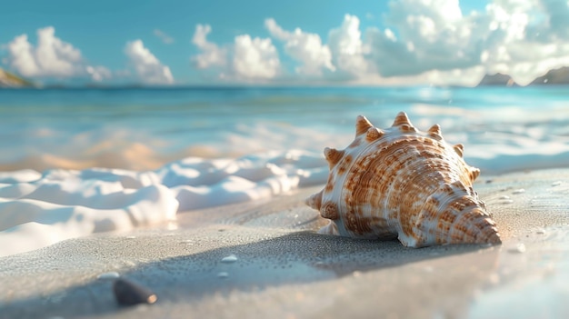 Conch schelp op zand met golven