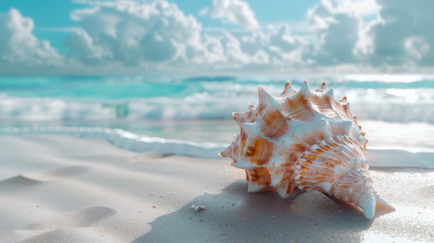 Conch schelp op zand met golven