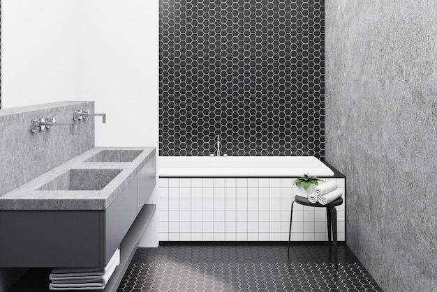 Concrete bathroom tiled tub