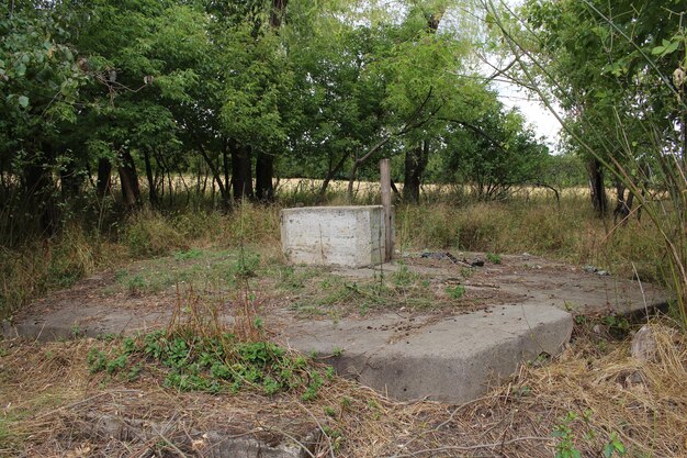 A concrete block in a field