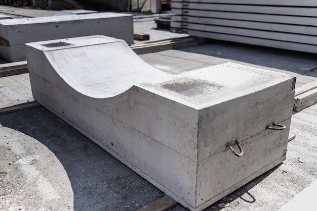 Photo concrete block with embedded parts for the construction of engineering structures