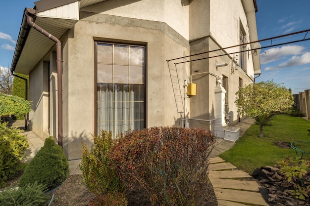 Concrete or brick country house or homestead