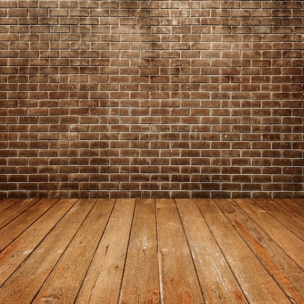 Photo concrete brick walls and wood floor for text and background.