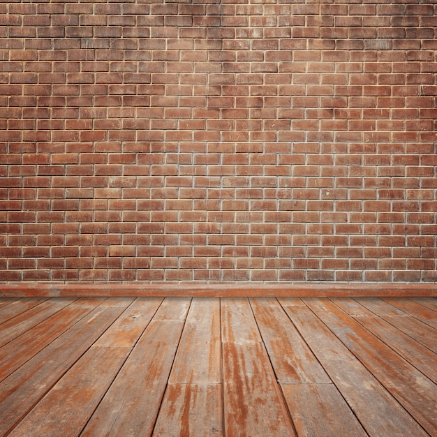 Concrete brick walls and wood floor for text and background.