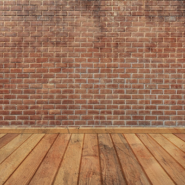 Concrete brick walls and wood floor for text and background.