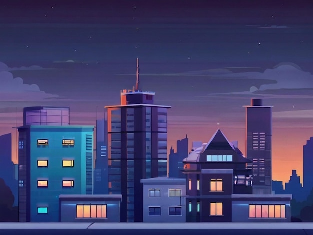 Concrete City With Attic during Twilight cartoon City building simple background vector