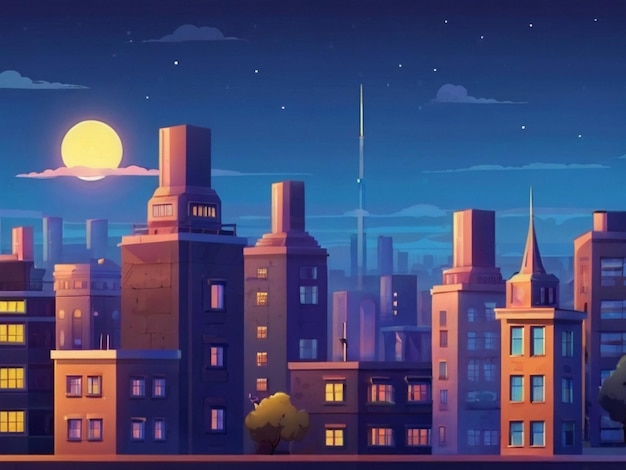 コンクリート・シティ・ウィズ・アティック (Twilight cartoon) シンプルな背景ベクトルを構築する都市