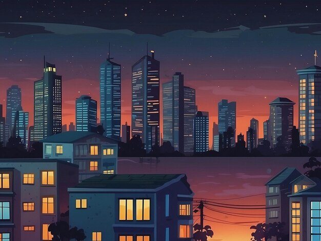 Concrete City With Attic during Twilight cartoon City building simple background vector