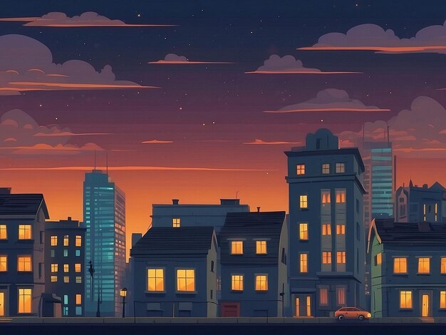 Concrete City With Attic during Twilight cartoon City building simple background vector