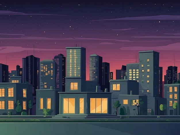 Concrete City With Attic during Twilight cartoon City building simple background vector