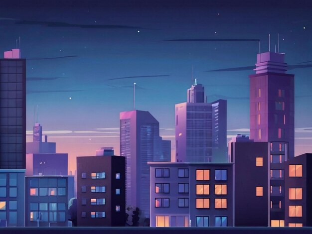 Concrete City With Attic during Twilight cartoon City building simple background vector