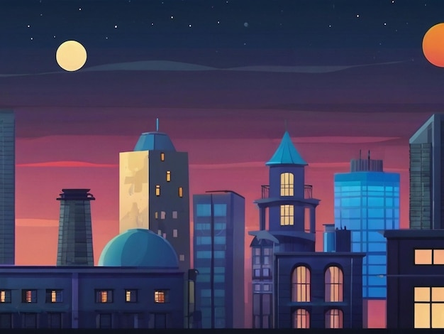 Concrete City With Attic during Twilight cartoon City building simple background vector