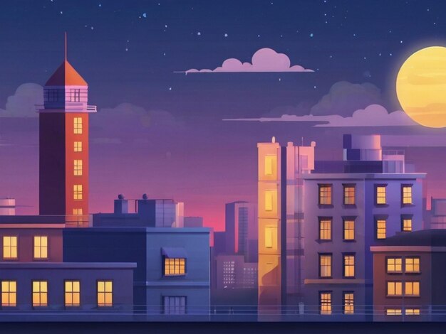 Concrete City With Attic during Twilight cartoon City building simple background vector