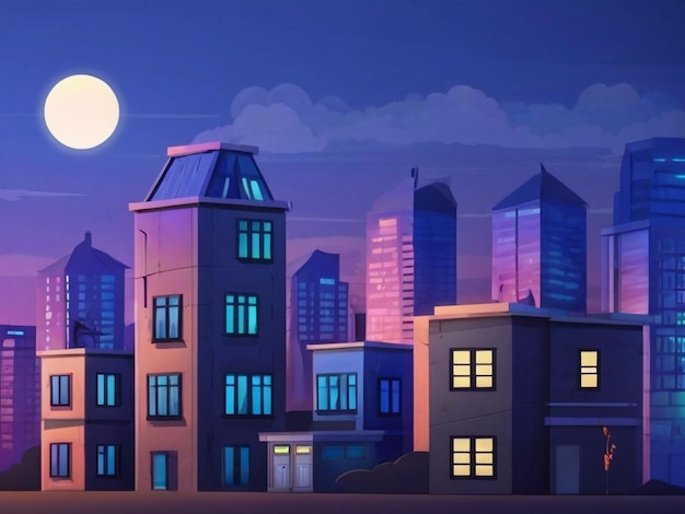 Concrete City With Attic during Twilight cartoon City building simple background vector