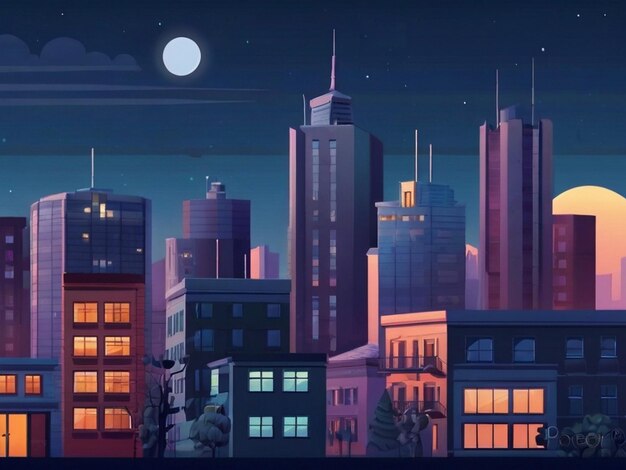 Concrete City With Attic during Twilight cartoon City building simple background vector