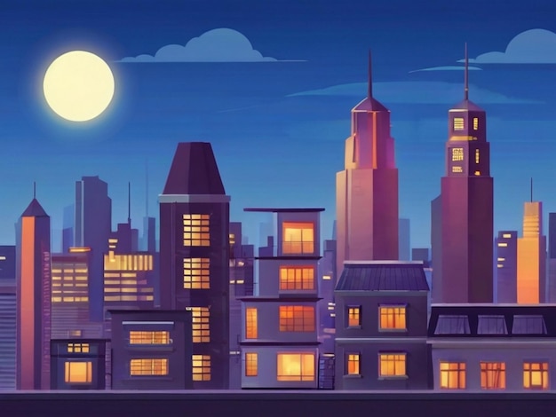 Concrete City With Attic during Twilight cartoon City building simple background vector