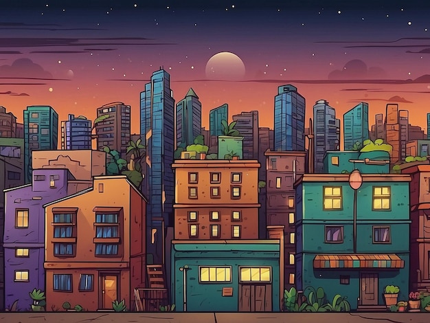 コンクリート・シティ・ウィズ・アティック (Twilight cartoon) シンプルな背景ベクトルを構築する都市