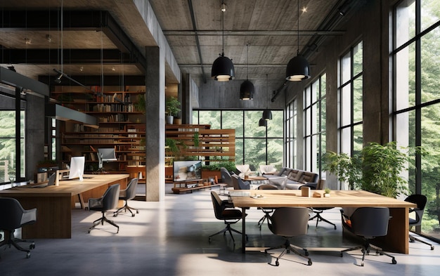 Concrete coworking office interior