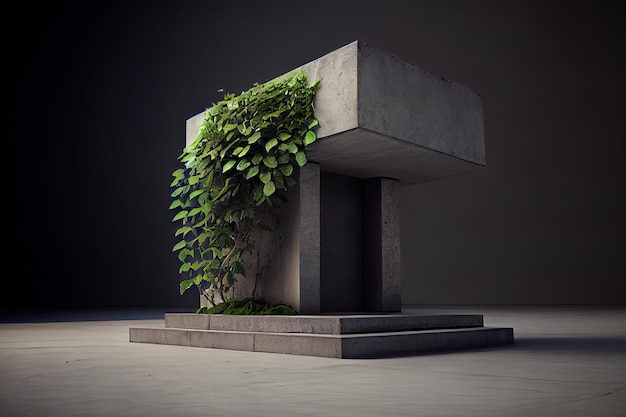 Concrete empty podium and green