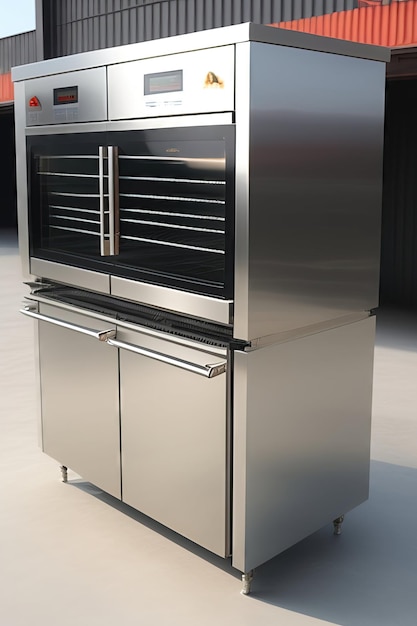 Concrete floor of commercial professional bakery kitchen stainless steel convection bread bun in