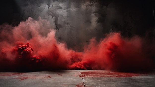 concrete floor and red smoke background